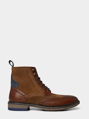 Joe Browns Brown Mixed Suede and Leather Tan Brogue Ankle Boots - Image 1 of 5