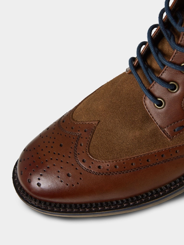 Joe Browns Brown Mixed Suede and Leather Tan Brogue Ankle Boots - Image 2 of 5