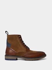 Joe Browns Brown Mixed Suede and Leather Tan Brogue Ankle Boots - Image 3 of 5