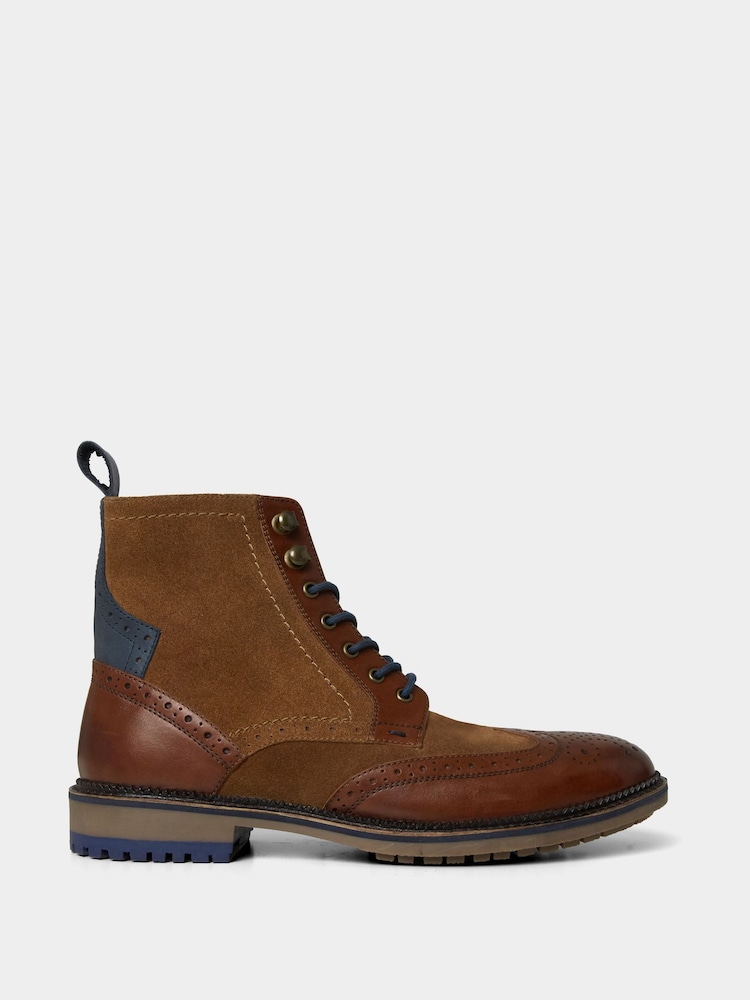 Joe Browns Mixed Suede and Leather Tan Brogue Ankle Boots - Bild 2 von 5
