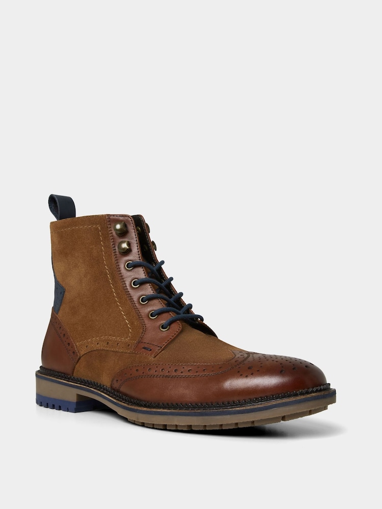Joe Browns Mixed Suede and Leather Tan Brogue Ankle Boots - Bild 5 von 5