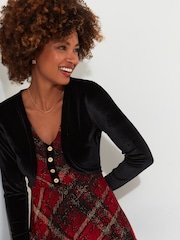 Joe Browns Red Classic Check V-Neck Tunic Dress with Velour Bolero - Image 3 of 5