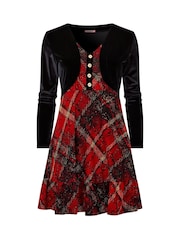 Joe Browns Red Classic Check V-Neck Tunic Dress with Velour Bolero - Image 5 of 5
