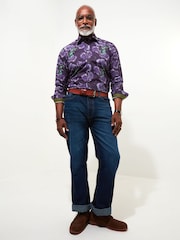 Joe Browns Purple Oversized Sketchy Florals Long Sleeve 100% Cotton Shirt - Image 2 of 5