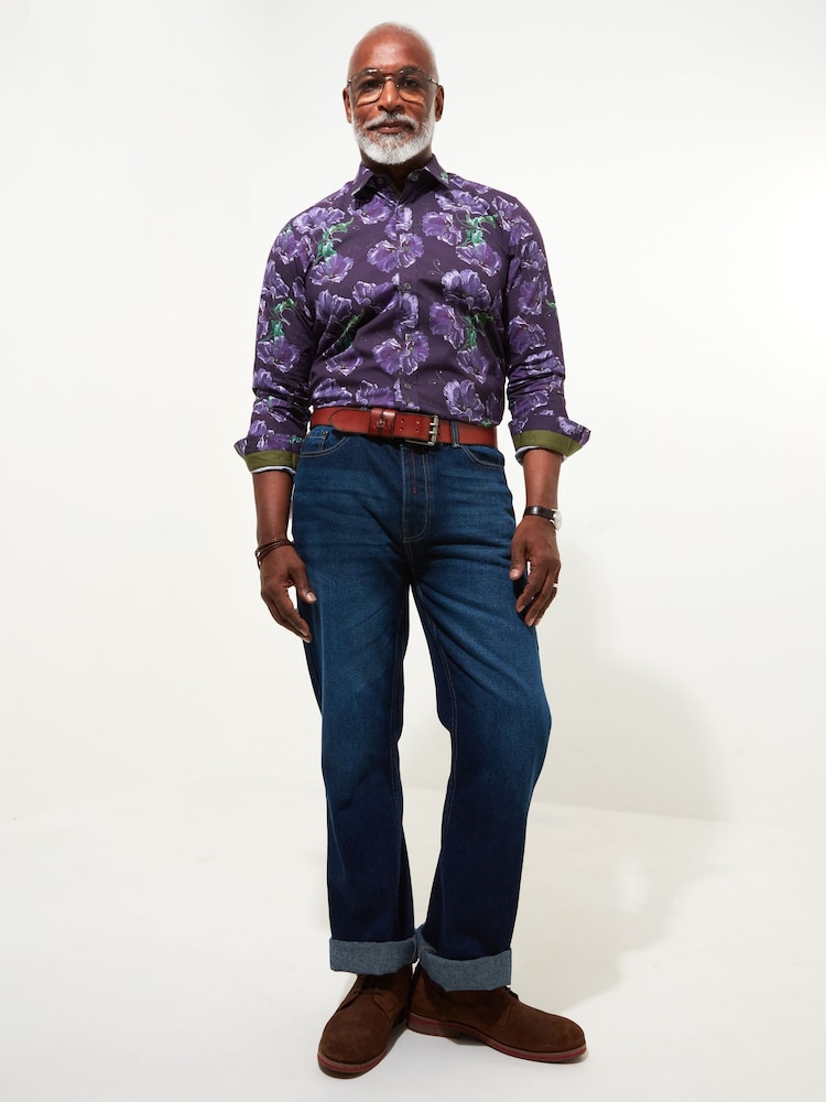 Joe Browns Purple Oversized Sketchy Florals Long Sleeve 100% Cotton Shirt - Image 2 of 5