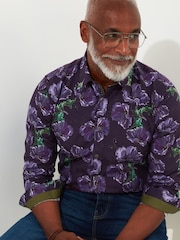 Joe Browns Purple Oversized Sketchy Florals Long Sleeve 100% Cotton Shirt - Image 3 of 5