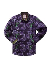 Joe Browns Purple Oversized Sketchy Florals Long Sleeve 100% Cotton Shirt - Image 5 of 5