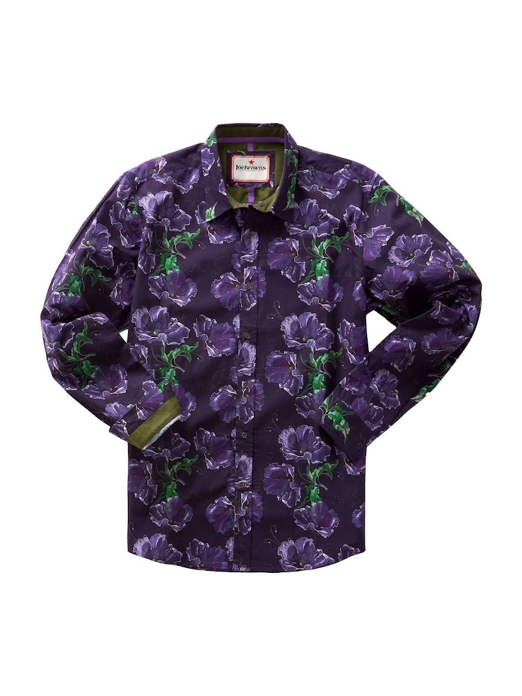 Joe Browns Purple Oversized Sketchy Florals Long Sleeve 100% Cotton Shirt - Image 5 of 5