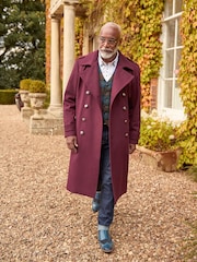 Joe Browns Red Contrast Trim Double-Breasted Longline Military Coat with Epaulettes - Image 1 of 7