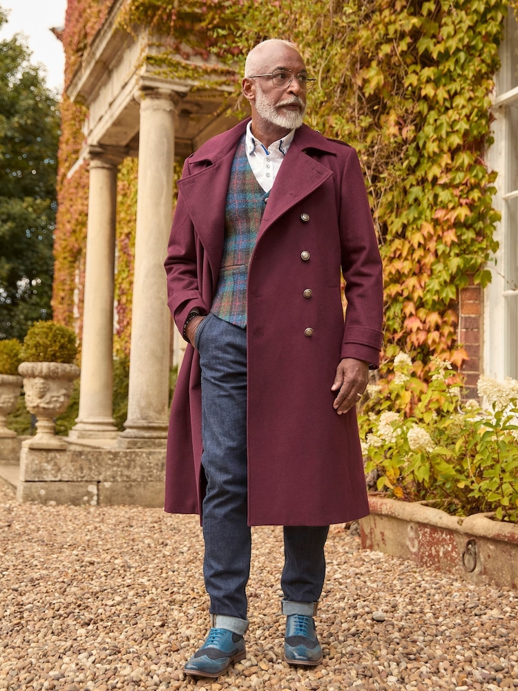 Joe Browns Red Contrast Trim Double-Breasted Longline Military Coat with Epaulettes - Image 2 of 7