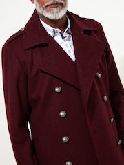 Joe Browns Red Contrast Trim Double-Breasted Longline Military Coat with Epaulettes - Image 6 of 7