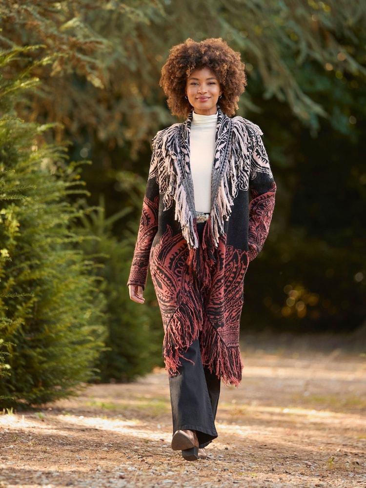 Joe Browns Black Tasselled Longline Oversized Ombre Coatigan - Image 1 of 7 Joe Browns Black Tasselled Longline Oversized Ombre Coatigan - Image 1 of 7