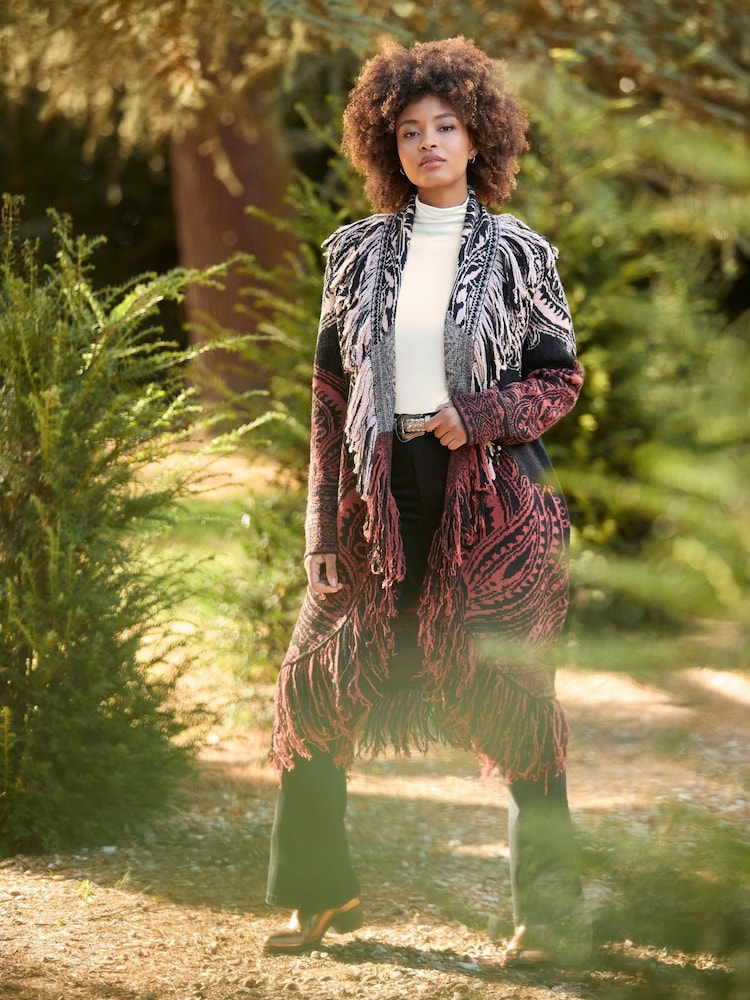 Joe Browns Black Tasselled Longline Oversized Ombre Coatigan - Image 2 of 7 Joe Browns Black Tasselled Longline Oversized Ombre Coatigan - Image 2 of 7