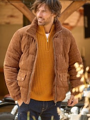 Joe Browns Brown Cord Quilted Funnel Neck Puffer Coat - Image 2 of 7