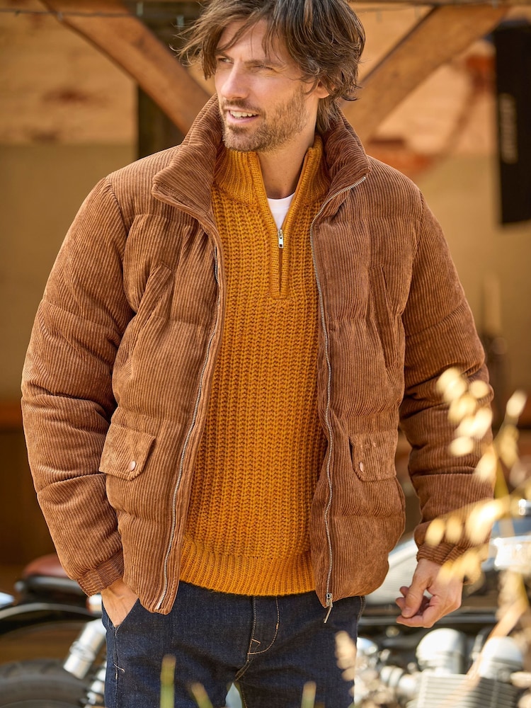 Joe Browns Brown Cord Quilted Funnel Neck Puffer Coat - Image 2 of 7