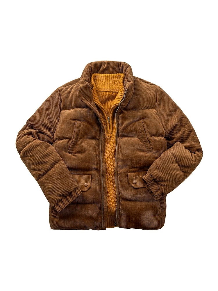 Joe Browns Brown Cord Quilted Funnel Neck Puffer Coat - Image 7 of 7