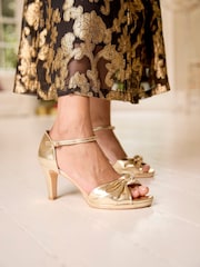 Joe Browns Gold PU Metallic Gold Knot Front Peep Toe Heels - Image 1 of 7