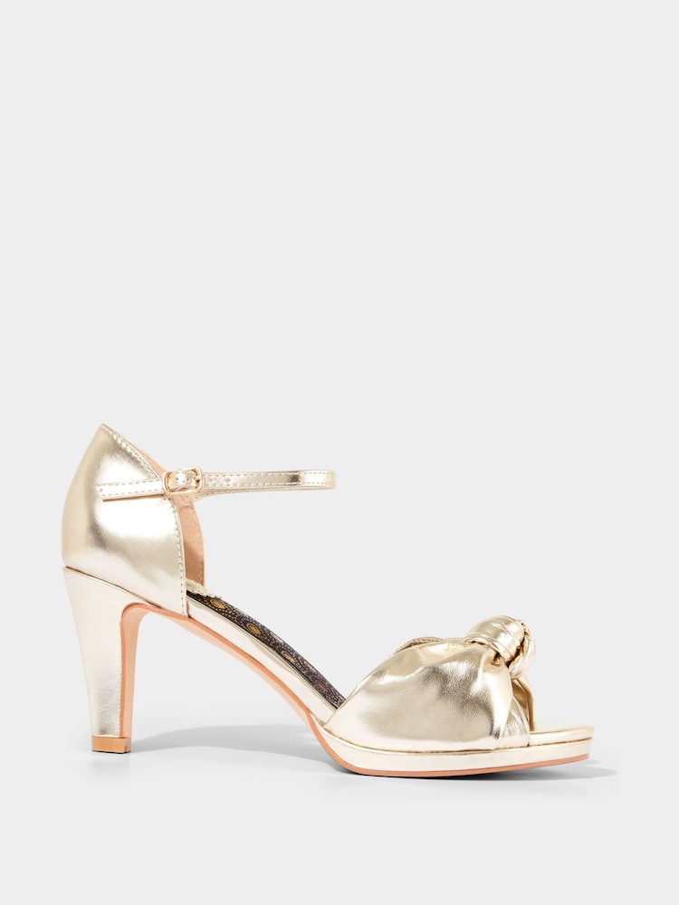 Joe Browns Gold PU Metallic Gold Knot Front Peep Toe Heels - Image 2 of 7
