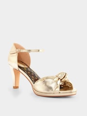 Joe Browns Gold PU Metallic Gold Knot Front Peep Toe Heels - Image 3 of 7