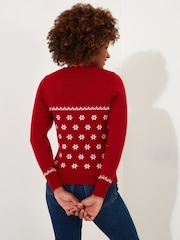 Joe Browns Red Retro Festive Reindeer Scalloped Edge Christmas Jumper - Image 2 of 6