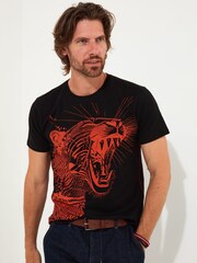 Joe Browns Black Hand Drawn Geometric Tiger Short Sleeve Crew Neck Graphic 100% Cotton T-Shirt - Image 1 of 5