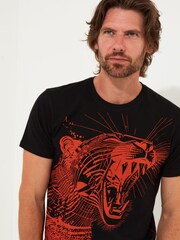 Joe Browns Black Hand Drawn Geometric Tiger Short Sleeve Crew Neck Graphic 100% Cotton T-Shirt - Image 3 of 5