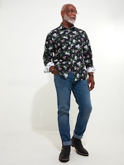 Joe Browns Black Grungy Festive Skull and Candy Cane Print Long Sleeve 100% Cotton Shirt - Image 2 of 5