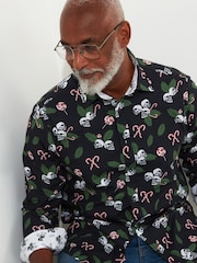 Joe Browns Black Grungy Festive Skull and Candy Cane Print Long Sleeve 100% Cotton Shirt - Image 3 of 5