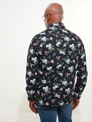 Joe Browns Black Grungy Festive Skull and Candy Cane Print Long Sleeve 100% Cotton Shirt - Image 4 of 5