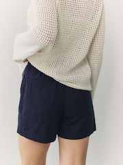 Navy Tie Waist Linen Blend Boy Shorts - Image 3 of 7