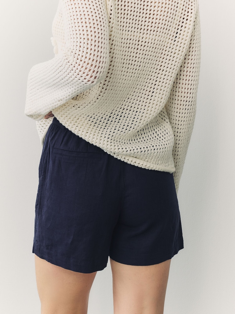 Navy Tie Waist Linen Blend Boy Shorts - Image 3 of 7