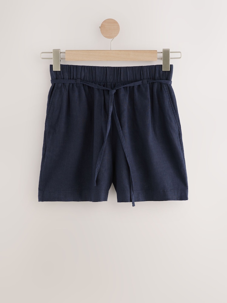 Navy Tie Waist Linen Blend Boy Shorts - Image 4 of 7