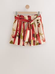 Red/Ecru Stripe Tie Waist Shorts - Image 1 of 3