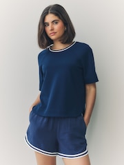 Navy Sports Shorts With Contrast Stripe - Image 1 of 9