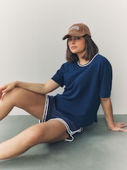 Navy Sports Shorts With Contrast Stripe - Image 4 of 9