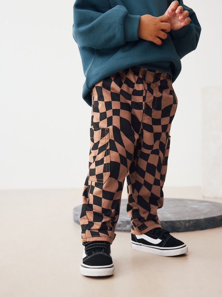 Black/Tan Checkerboard Side Pocket Pull On Trousers (3mths-7yrs) - Image 1 of 7