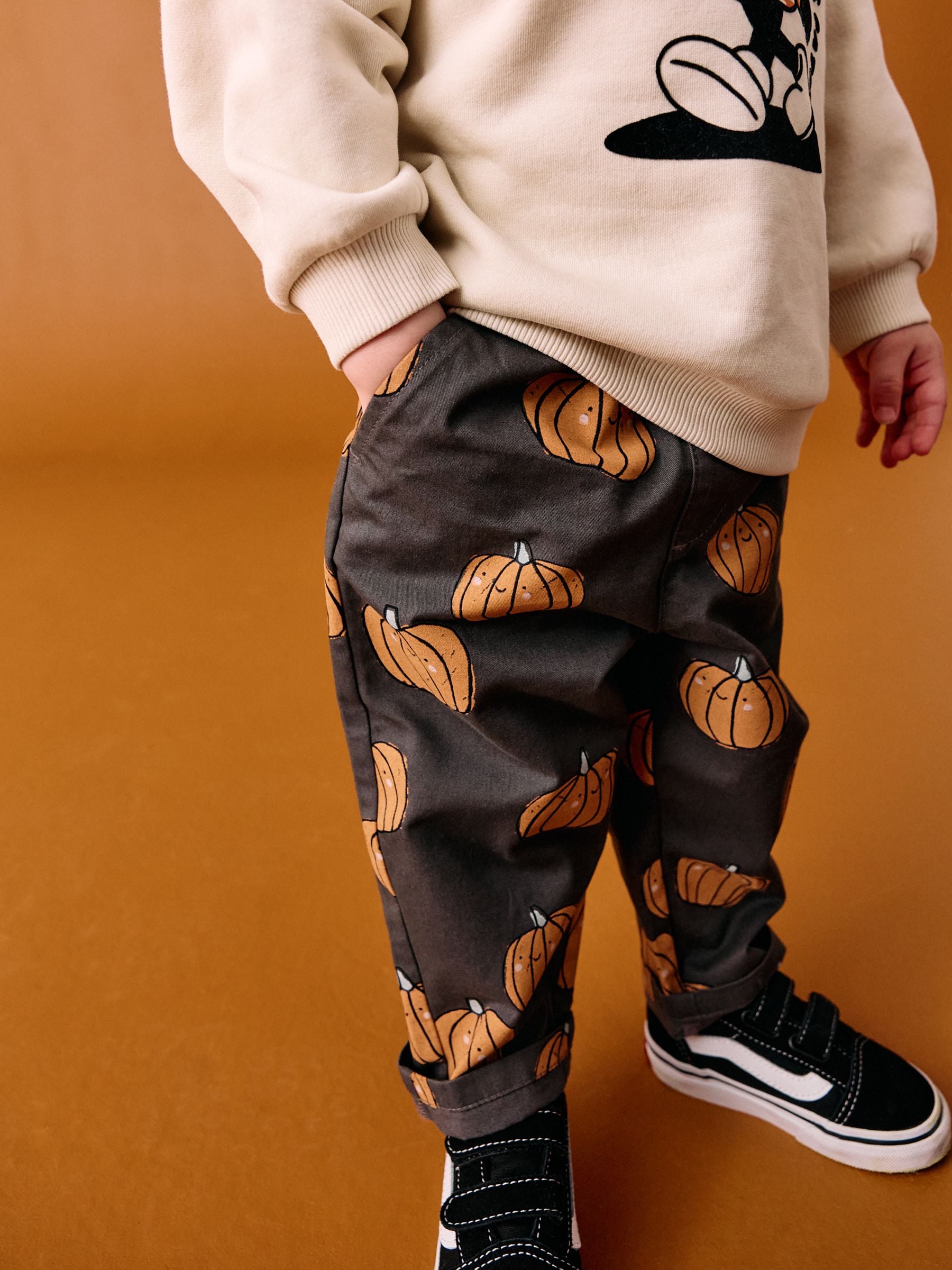 Buy Charcoal Pumpkin Print Pull On Wide Trousers (3mths-7yrs) from