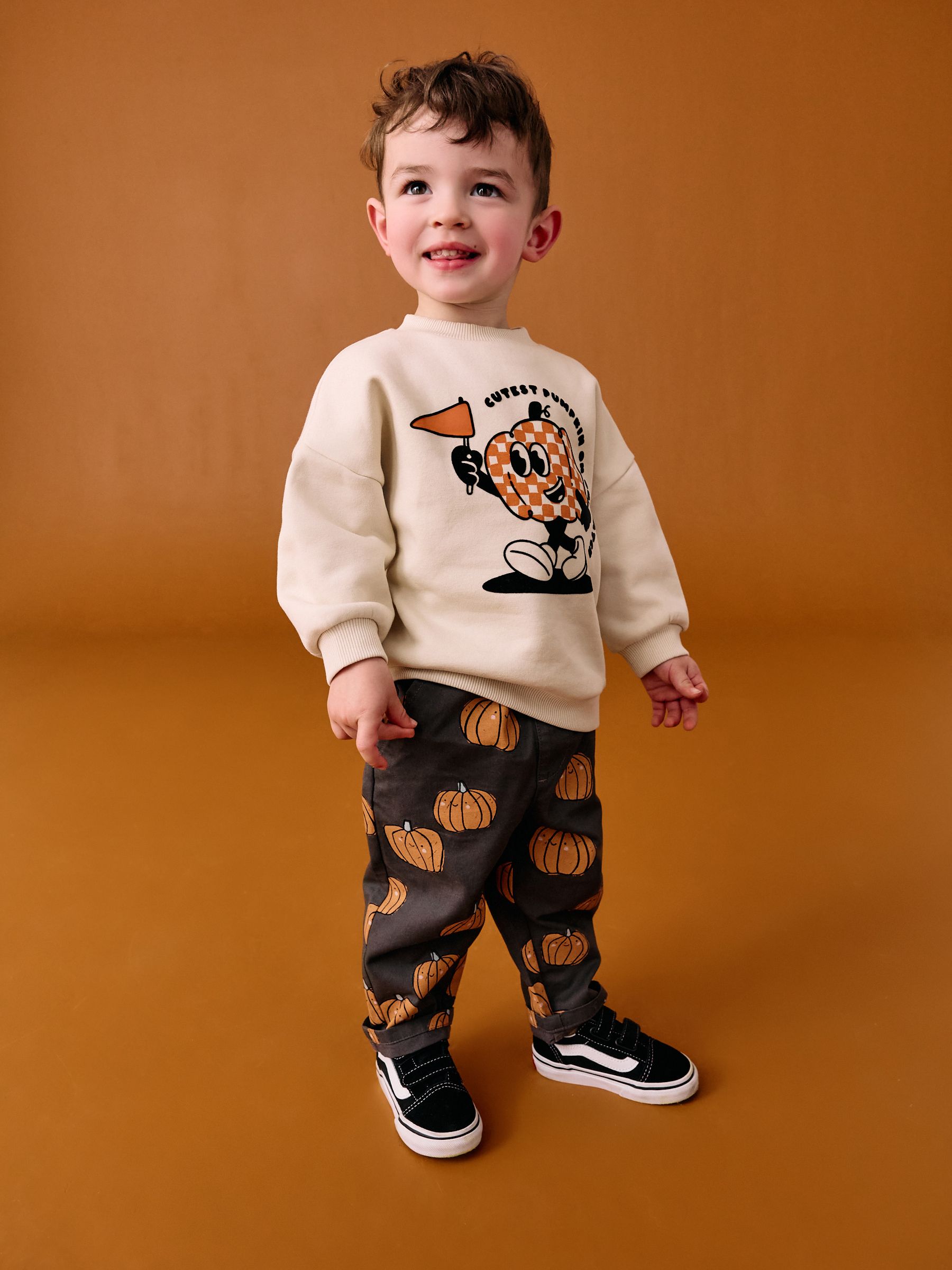 Buy Charcoal Pumpkin Print Pull On Wide Trousers (3mths-7yrs) from