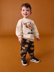 Neutral Pumpkin Print Pull On Wide Trousers (3mths-7yrs) - Image 2 of 7