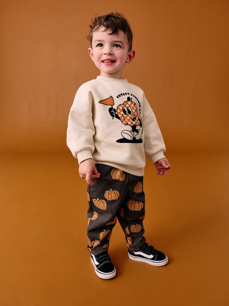 Neutral Pumpkin Print Pull On Wide Trousers (3mths-7yrs) - Image 2 of 7