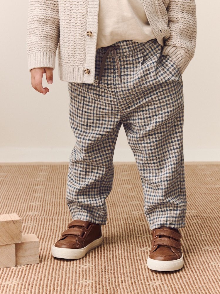 Neutral/Blue Check - Pull On Smart Trousers (3mths-7yrs) - Bild 1 von 8