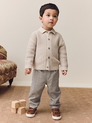 Neutral/Blue Check - Pull On Smart Trousers (3mths-7yrs) - Bild 2 von 8