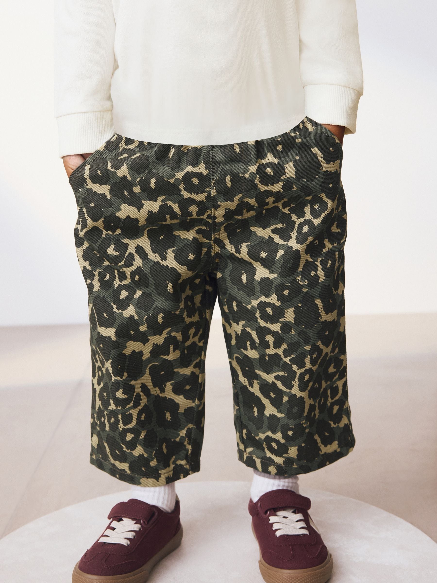 Buy Green Leopard Print Pull On Wide Trousers (3mths-7yrs) from