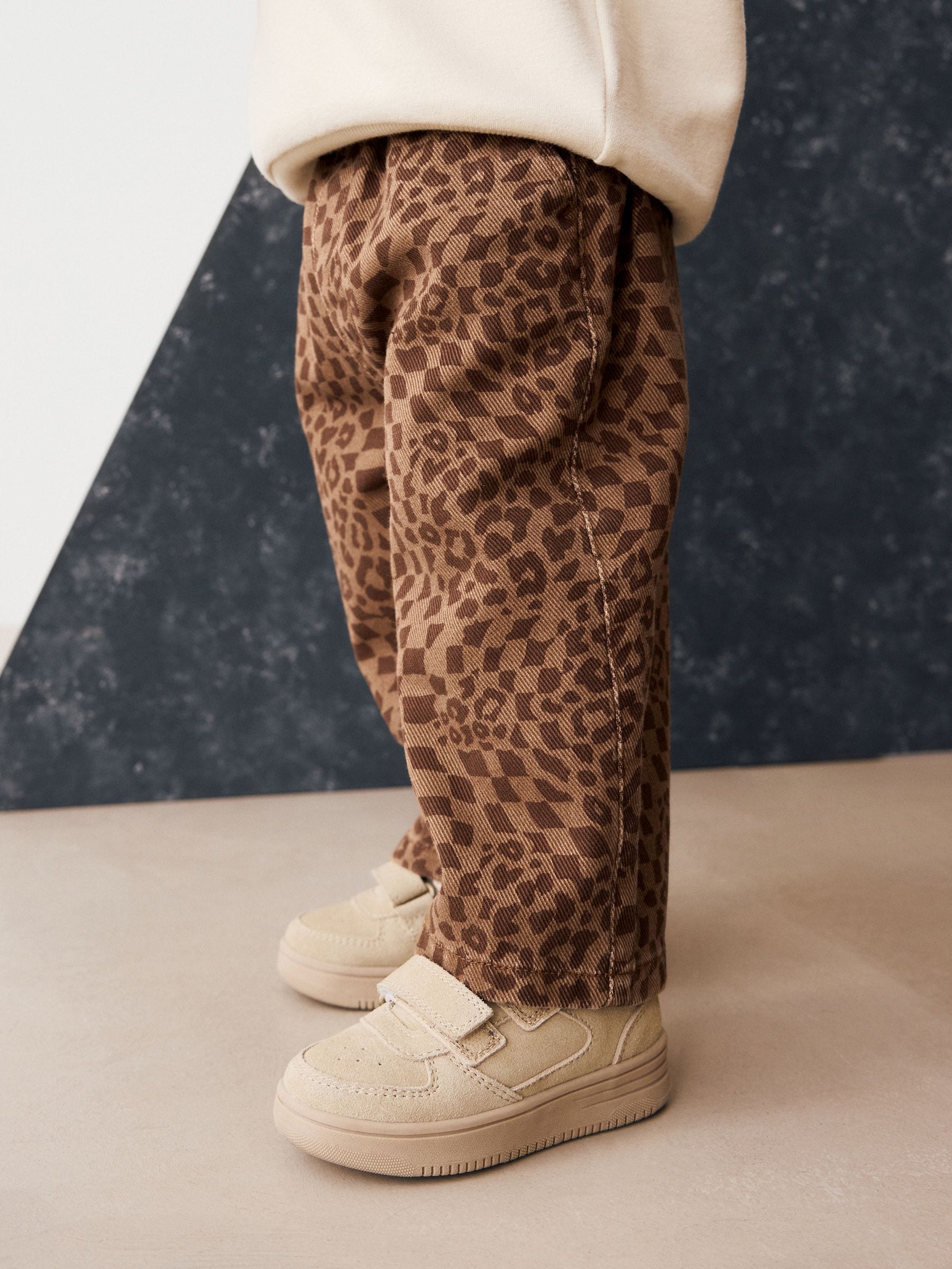 Buy Tan Leopard Print Pull On Wide Trousers (3mths-7yrs) from the