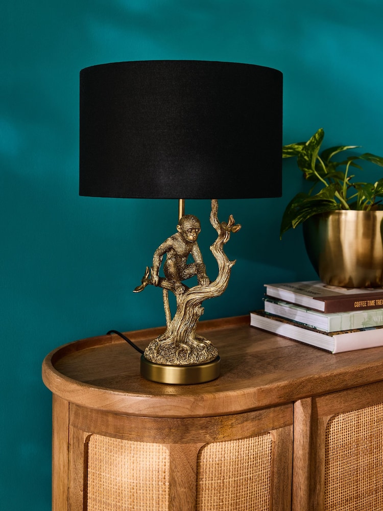 Clarke and Clarke Black/Gold Monkey Business Table Lamp - Image 1 of 4