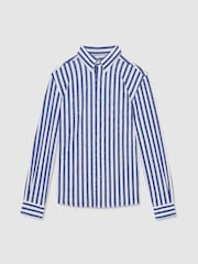 Reiss Blue Stripe Tobin Striped Jersey Button-Down Shirt With Cotton - Image 2 of 7