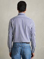 Reiss Blue Stripe Tobin Striped Jersey Button-Down Shirt With Cotton - Image 6 of 7