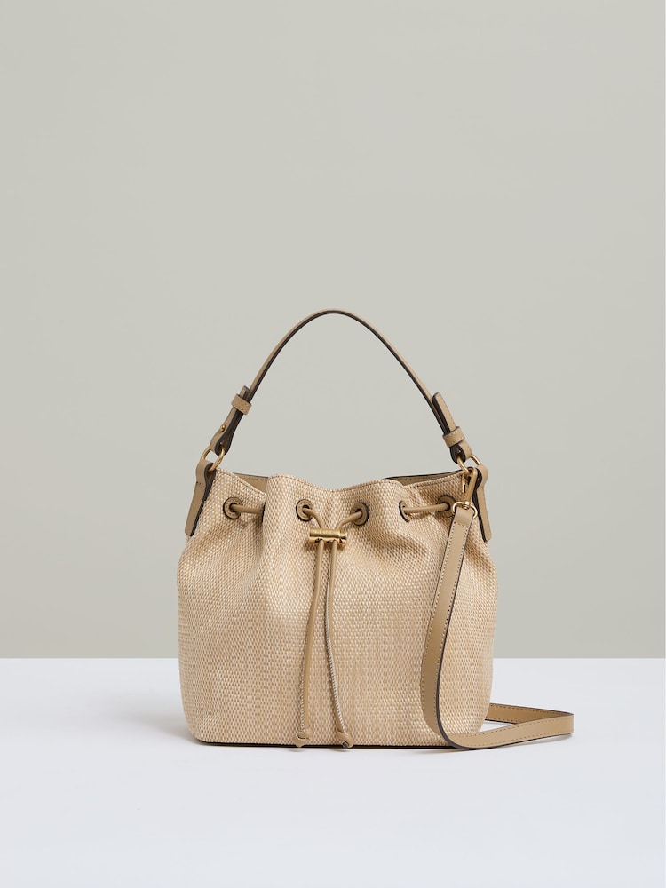 Reiss Natural Evie Raffia Drawcord Bucket Bag - Image 1 of 5