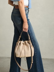 Reiss Natural Evie Raffia Drawcord Bucket Bag - Image 2 of 5