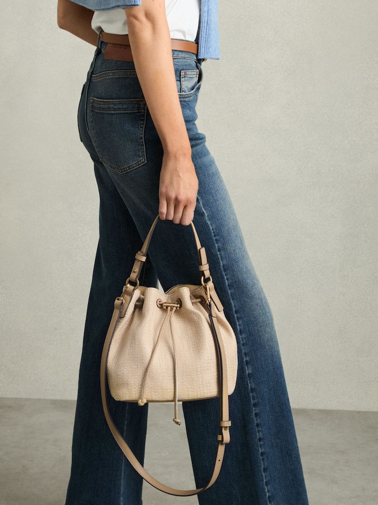 Reiss Natural Evie Raffia Drawcord Bucket Bag - Image 2 of 5